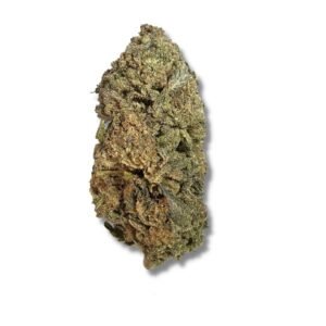 Blue Cookies strain cannabis flower with dense frosty buds and blue-purple hues
