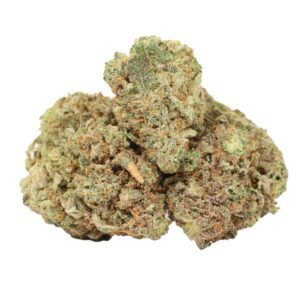 Forbidden Fruit strain cannabis flower with dense frosty buds and dark green-purple hues